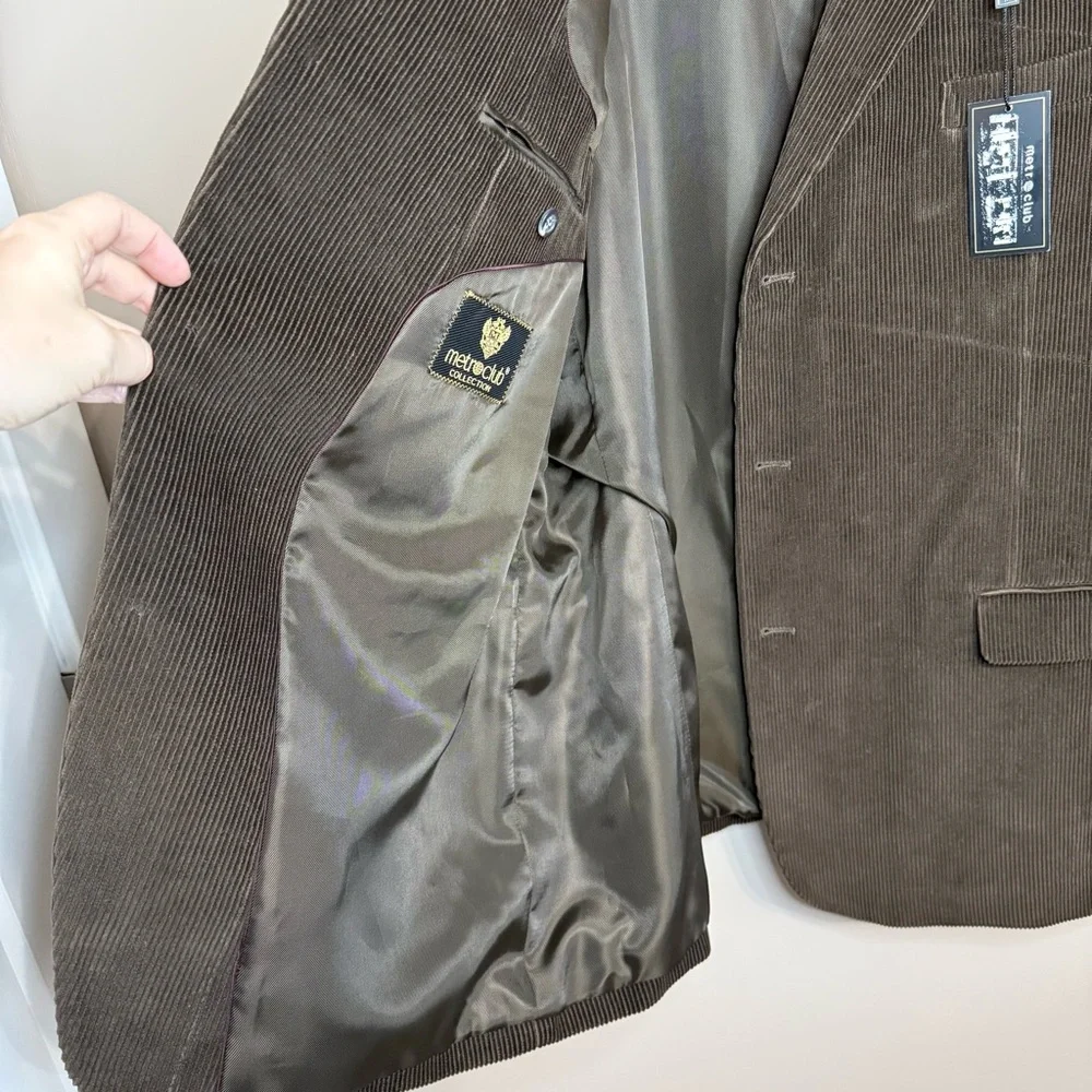 NWT Metro Club Collection Dark Brown Corduroy Blazer Academia Professor Mens 46L